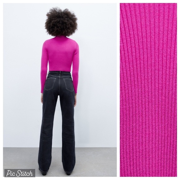 NWOT. Zara Pink Cropped Mock Neck Sweater. Size M. - Picture 3 of 7